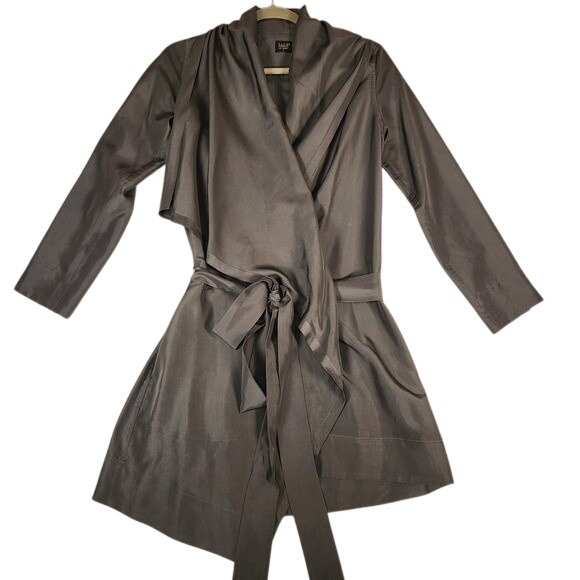 PAUW Amsterdam Silk Wrap Dress Gray Long Sleeve Tie Waist Elegant - Picture 1 of 10